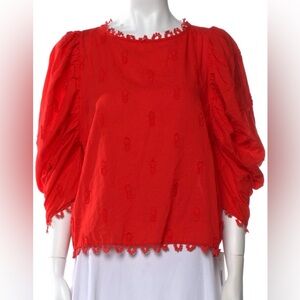 Farm Rio Crew Neck 3/4 Sleeve Blouse Red Size M #159